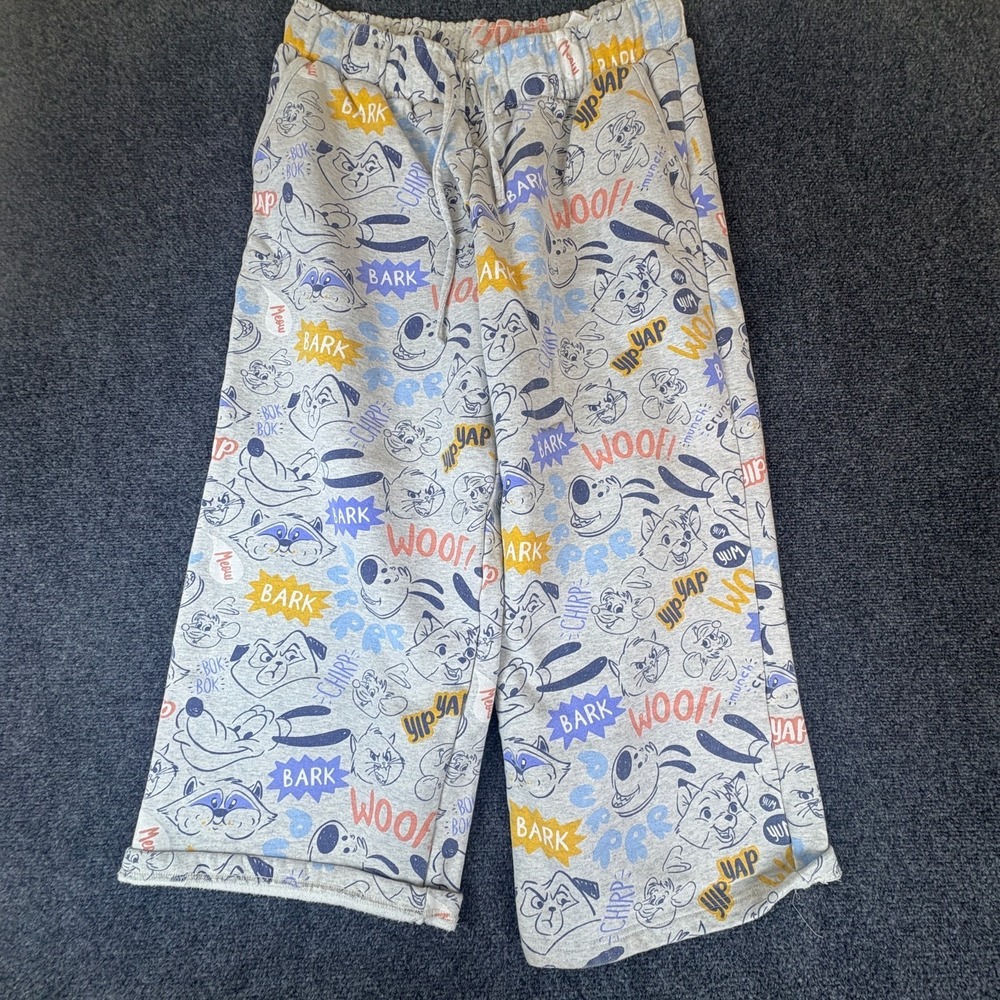 Disney Sweatpants Womens 32x25.5 Gray Pets Critter Print Fleece Lined Wide Leg